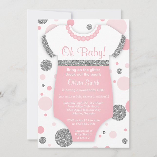 Oh Baby Girl, Baby Shower Invitation, Faux Glitter Invitation (Front)