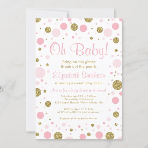 Oh Baby Girl Baby Shower Invitation Faux Glitter Invitation