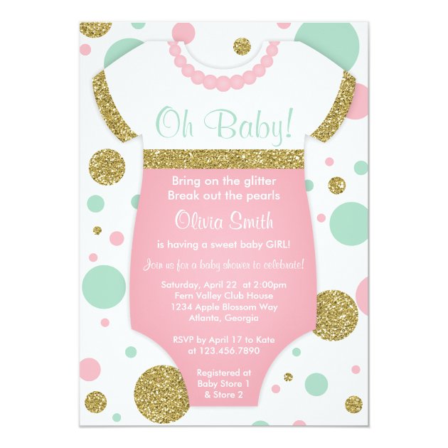 Oh Baby Girl, Baby Shower Invitation, Faux Gold Card