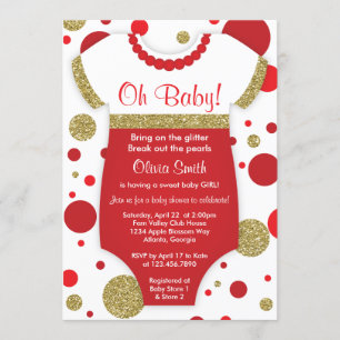 Oh Baby Girl, Baby Shower Invitation, Faux Gold Invitation