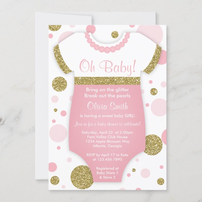 Oh Baby Girl, Baby Shower Invitation, Faux Gold Invitation (Front)