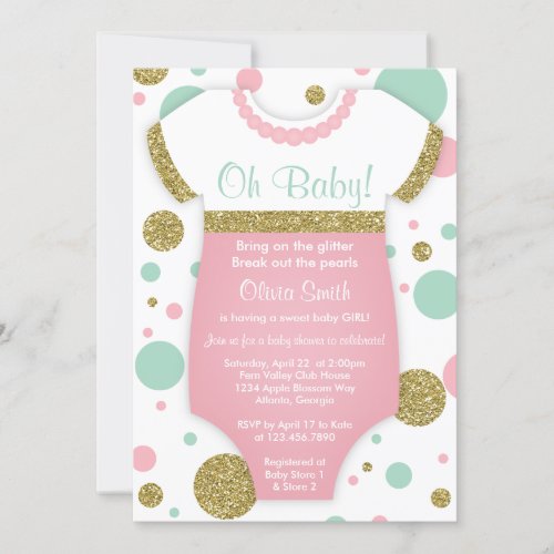 Oh Baby Girl Baby Shower Invitation Faux Gold Invitation