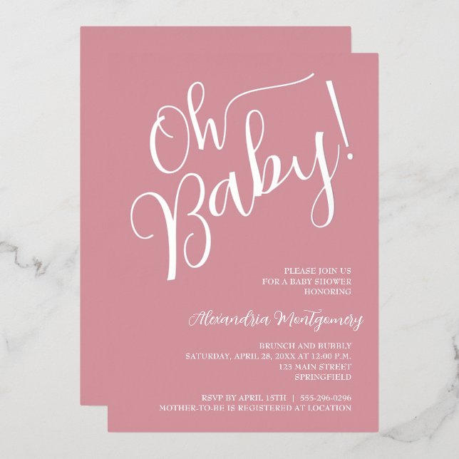 Oh Baby! Girl Baby Shower Pink Invitation Foil Invitation (Front/Back)
