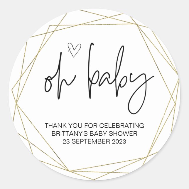  Oh Baby Girl Boy Cute Baby Shower Simple Elegant  Classic Round Sticker (Front)
