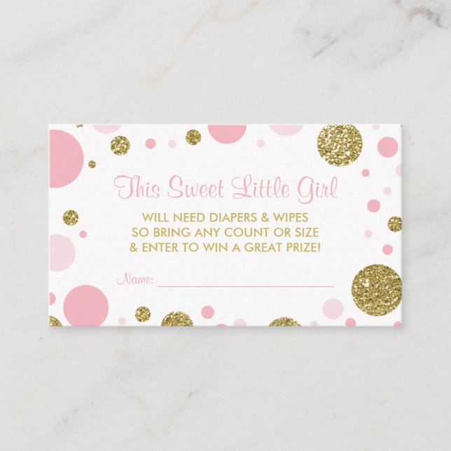 Oh Baby Girl, Diaper Raffle Ticket, Faux Glitter Enclosure Card (Front)