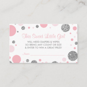 Oh Baby Girl, Diaper Raffle Ticket, Faux Glitter Enclosure Card