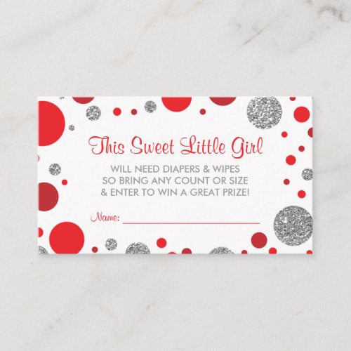 Oh Baby Girl Diaper Raffle Ticket Faux Glitter Enclosure Card