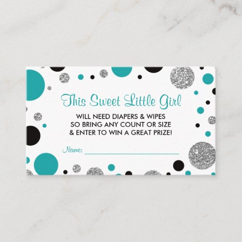 Oh Baby Girl Diaper Raffle Ticket Faux Glitter Enclosure Card