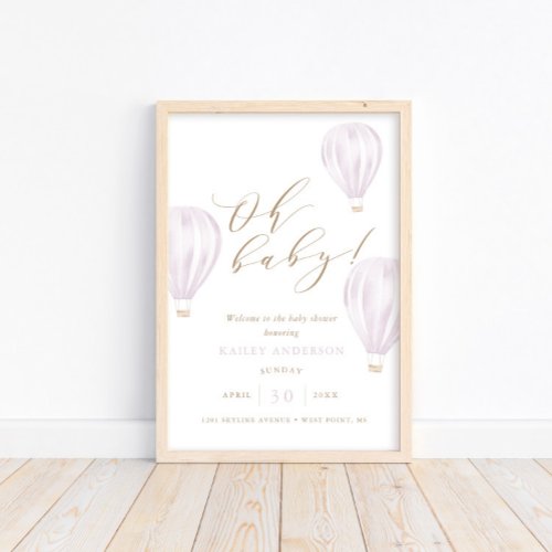 Oh Baby  Girl Hot Air Balloon Baby Shower Poster