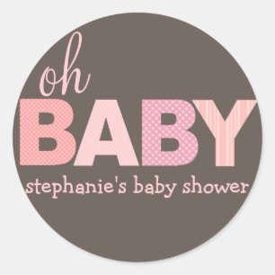 Oh Baby Girl Modern Baby Shower Sticker Pink