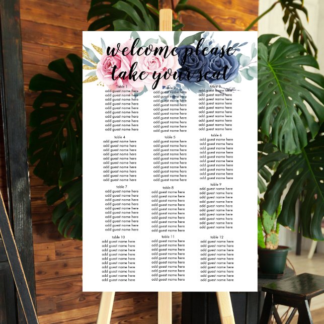 Oh Baby Girl Navy Blue Pink Florals Seating Chart Foam Board (Creator Uploaded)