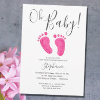 Oh Baby Girl Pink Feet Baby Shower Invitation