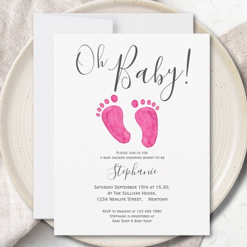 Oh Baby Girl Pink Feet Baby Shower Invitation