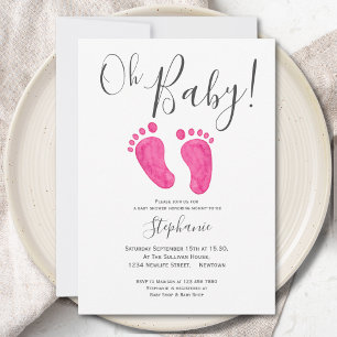 Oh Baby Girl Pink Feet Baby Shower Invitation