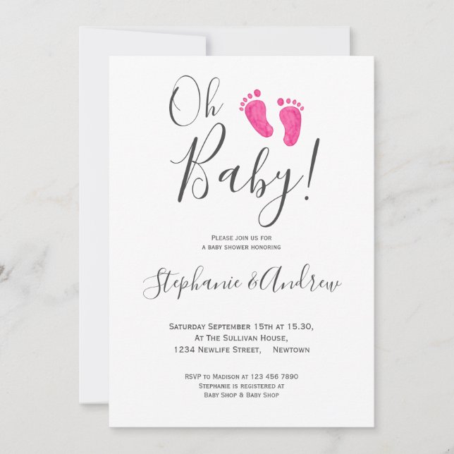 Oh Baby Girl Pink Feet Couples Baby Shower Invitation (Front)