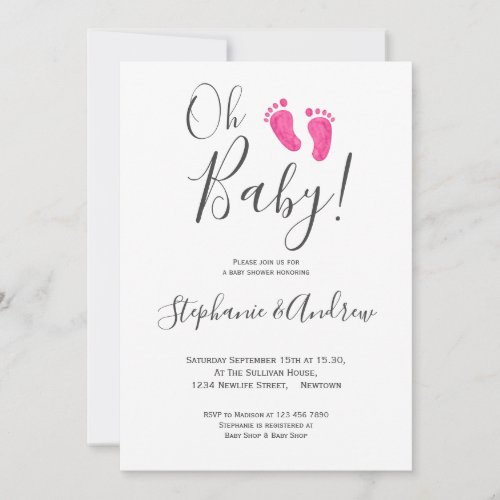 Oh Baby Girl Pink Feet Couples Baby Shower Invitation
