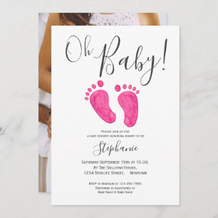 Oh Baby Girl Pink Feet Photo Baby Shower Invitation