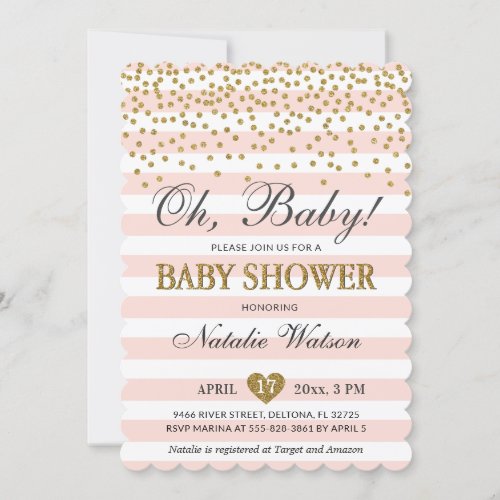 Oh Baby Girl Pink Gold Baby Shower Invitation