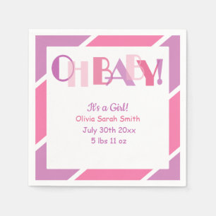 Oh Baby Girl Pink Typography Modern Baby Shower Napkins