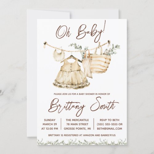 Oh Baby Girls Layette Eucalyptus Baby Shower Invitation