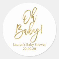 Oh Baby gold baby shower Classic Round Sticker