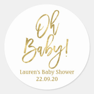 Oh Baby gold baby shower Classic Round Sticker