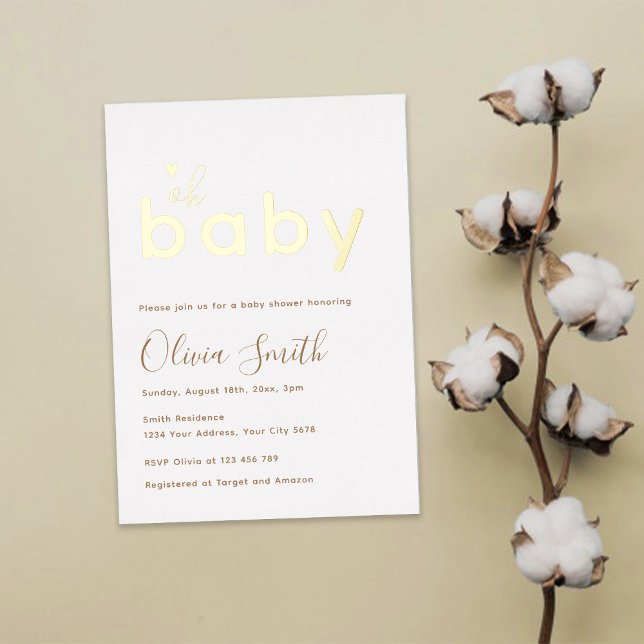 Oh Baby Gold Baby Shower Foil Invitation (Creator Uploaded)
