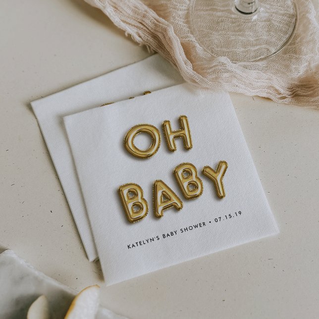 Oh Baby | Gold Balloon Baby Shower Paper Napkins (Creator Uploaded)