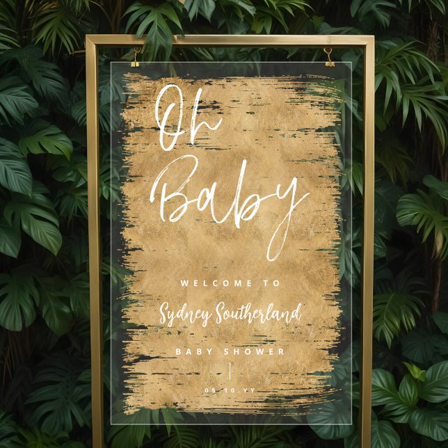 Oh Baby Gold Brush Stroke Script Baby Shower Acrylic Sign (Oh Baby Gold Brush Stroke Script Baby Shower Acrylic Sign)
