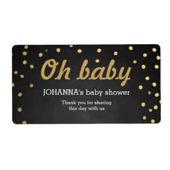 Oh Baby Gold Confetti Chalkboard Water Bottle Label by ohwhynotweddings at Zazzle