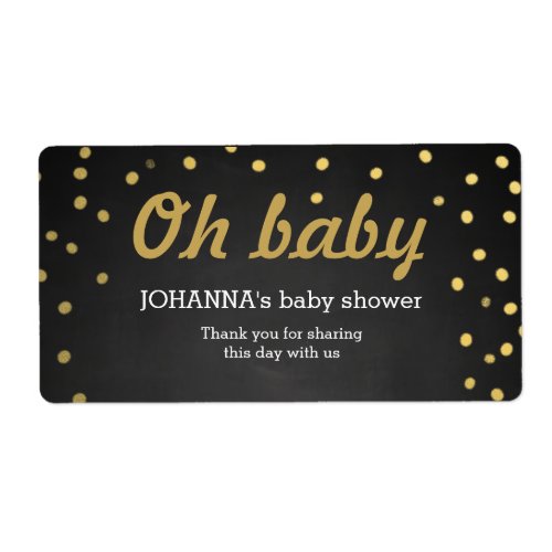 Oh Baby Gold Confetti Chalkboard Water Bottle Label