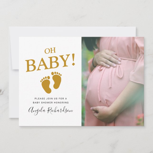 Oh Baby Gold Custom Photo Baby Shower Invitation (Front)