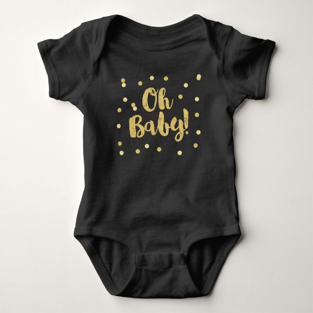 Oh Baby | Gold Faux Glitter Confetti Dots Baby Bodysuit (Front)