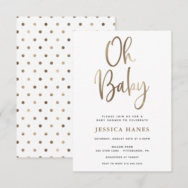 Oh Baby Gold Foil Baby Shower Invitation (Front/Back)