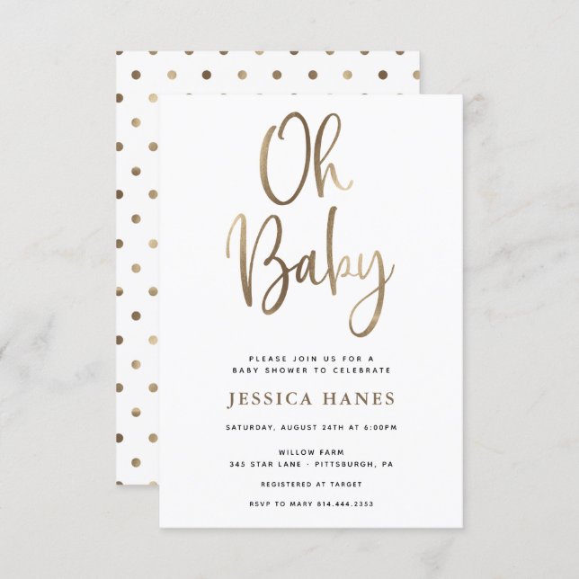 Oh Baby Gold Foil Baby Shower Invitation (Front/Back)