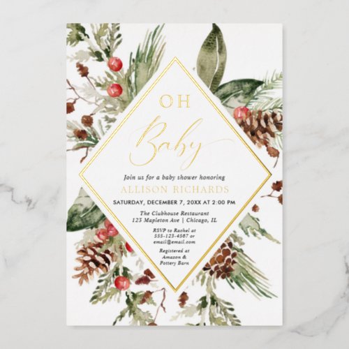 Oh Baby gold foil gender neutral winter shower Foil Invitation