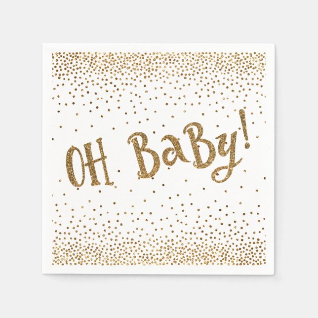 "Oh Baby!" Gold Glitter Confetti for Baby Shower Napkins (Front)