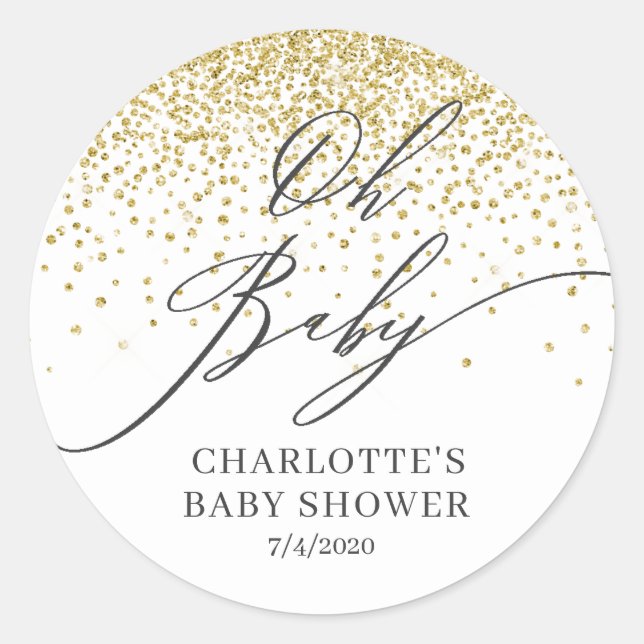Oh Baby Gold Glitter Favor Sticker (Front)