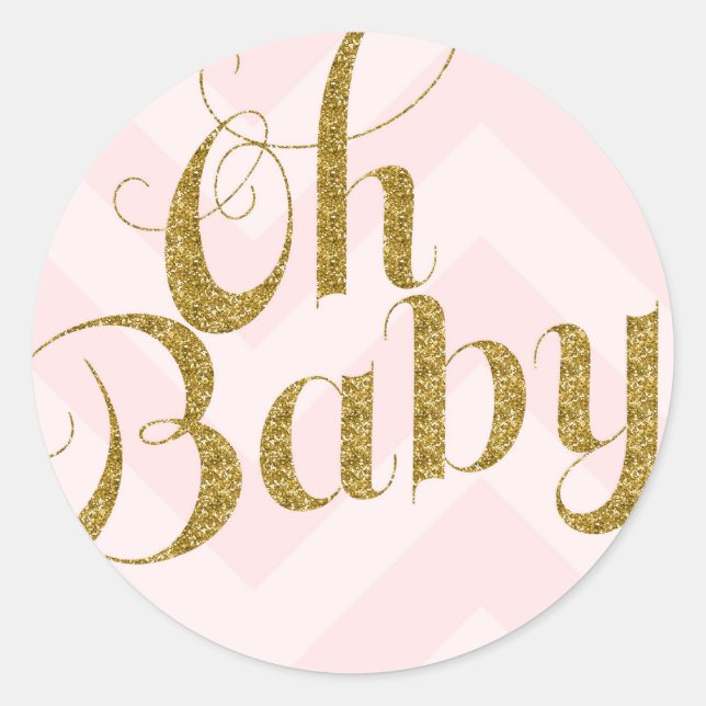 Oh Baby - Gold glitter Pink Chevron Favor Sticker (Front)