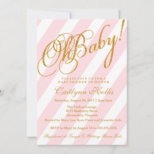 Oh Baby Gold Glitter Stripe Baby Shower Invitation