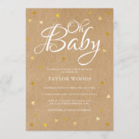 Oh Baby Gold Hearts Baby Shower Rustic Kraft Boho Invitation