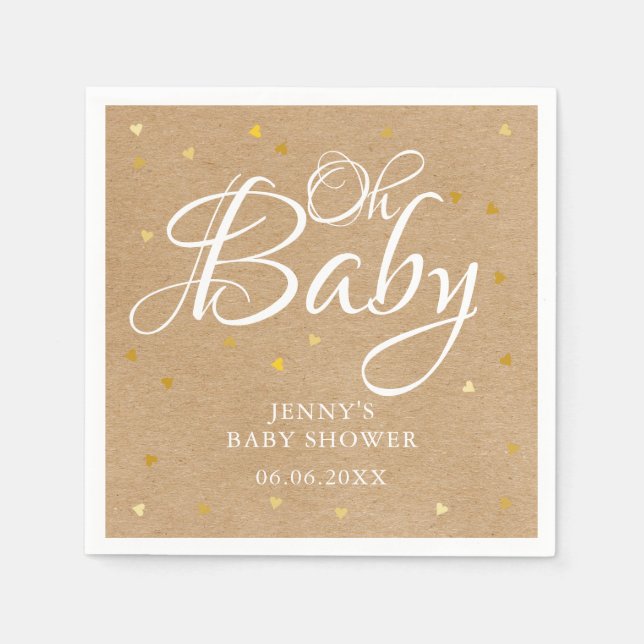 Oh Baby Gold Hearts Confetti Baby Shower/Sprinkle Napkins (Front)