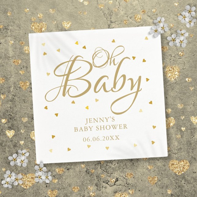 Oh Baby Gold Hearts Confetti Baby Shower Sprinkle Napkins (Oh Baby Gold Hearts Confetti Baby Shower Sprinkle Napkins)