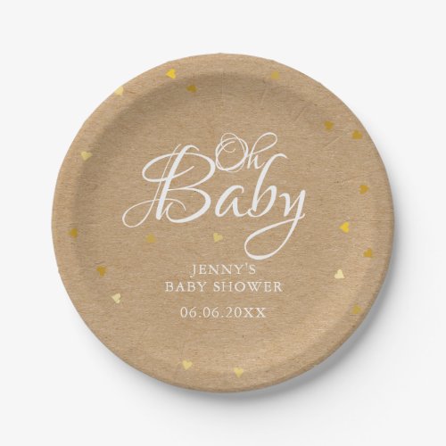 Oh Baby Gold Hearts Confetti Baby ShowerSprinkle Paper Plates