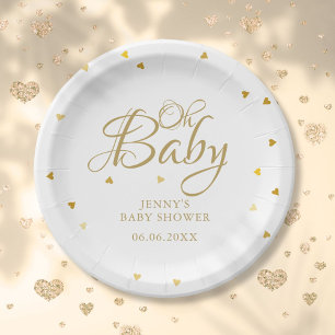 Oh Baby Gold Hearts Confetti Baby Shower Sprinkle Paper Plates