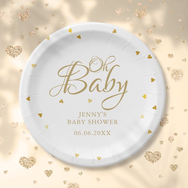 Oh Baby Gold Hearts Confetti Baby Shower Sprinkle Paper Plates (Oh Baby Gold Hearts Confetti Baby Shower Sprinkle Paper Plates)