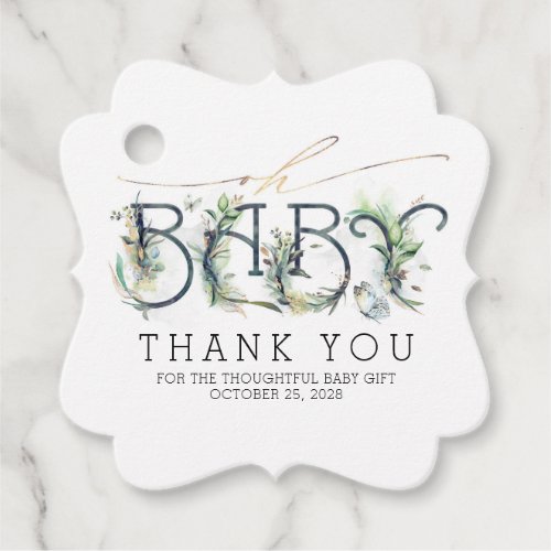 Oh Baby Gold Leaves Greenery Baby Shower Favor Tags