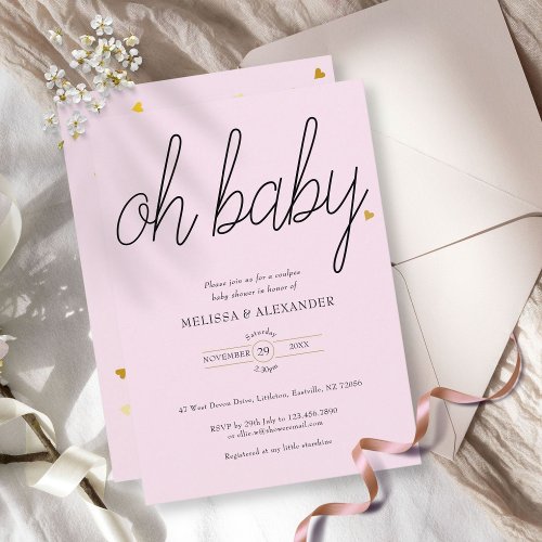 Oh Baby Gold Love Heart Couples Baby Shower Invitation