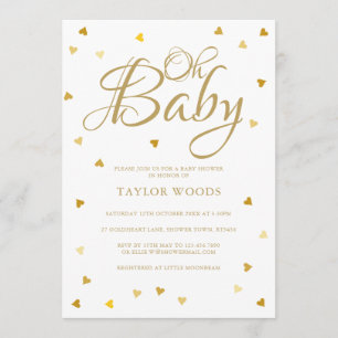 Oh Baby Gold Love Hearts Baby Shower / Sprinkle Invitation
