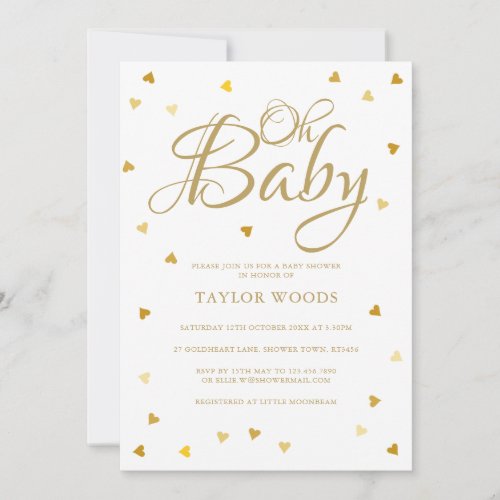 Oh Baby Gold Love Hearts Baby Shower  Sprinkle Invitation